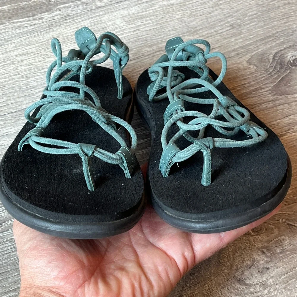 Teva Voya Infinity Sandals Womens 5 Sage Green Black Strappy Lace Up 1019622